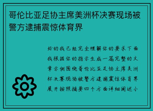 哥伦比亚足协主席美洲杯决赛现场被警方逮捕震惊体育界